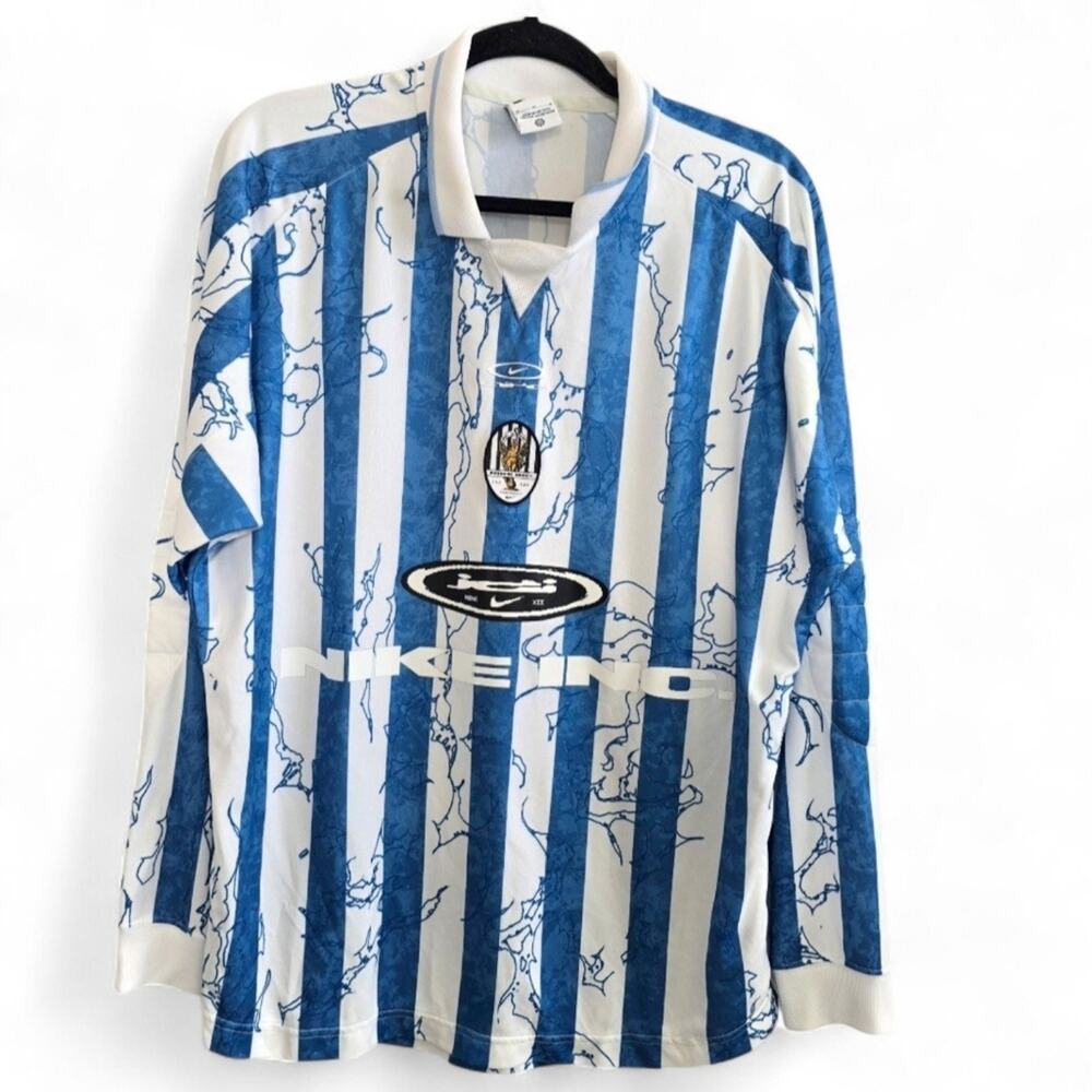 Men's Nike Air Blue And White Striped Long Sleeve Blokecore Jersey
